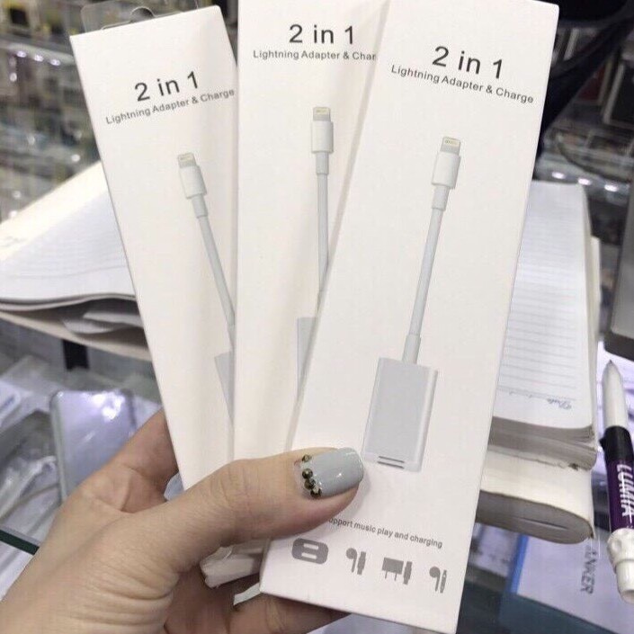 ( SIÊU RẺ) Jack Chuyển Đổi + Rắc Chia Cổng Vừa Sạc Vừa Sử Dụng Tai Nghe - Hỗ Trợ Mic Cho iPhone 7 đến 11promax-Vincase