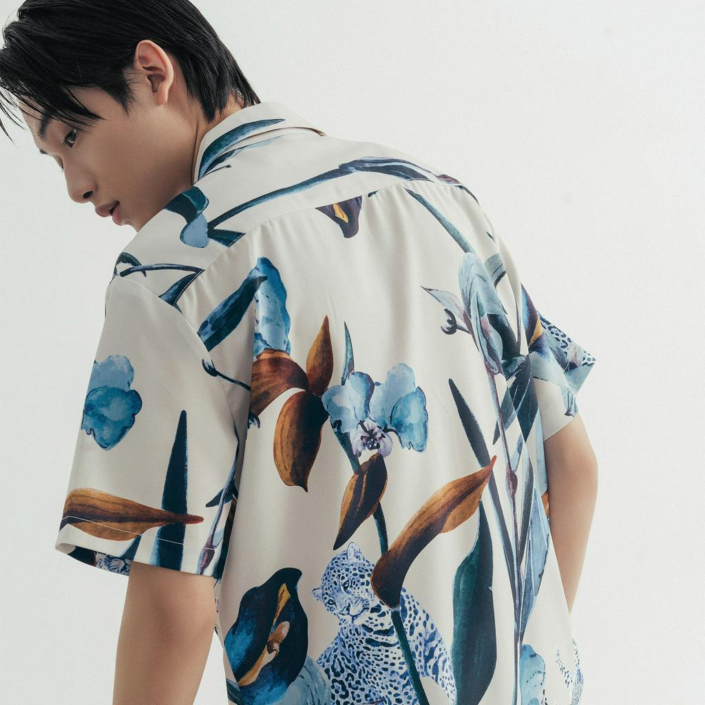 Áo sơ mi tay ngắn họa tiết mềm mịn Highway  Flourish Blue