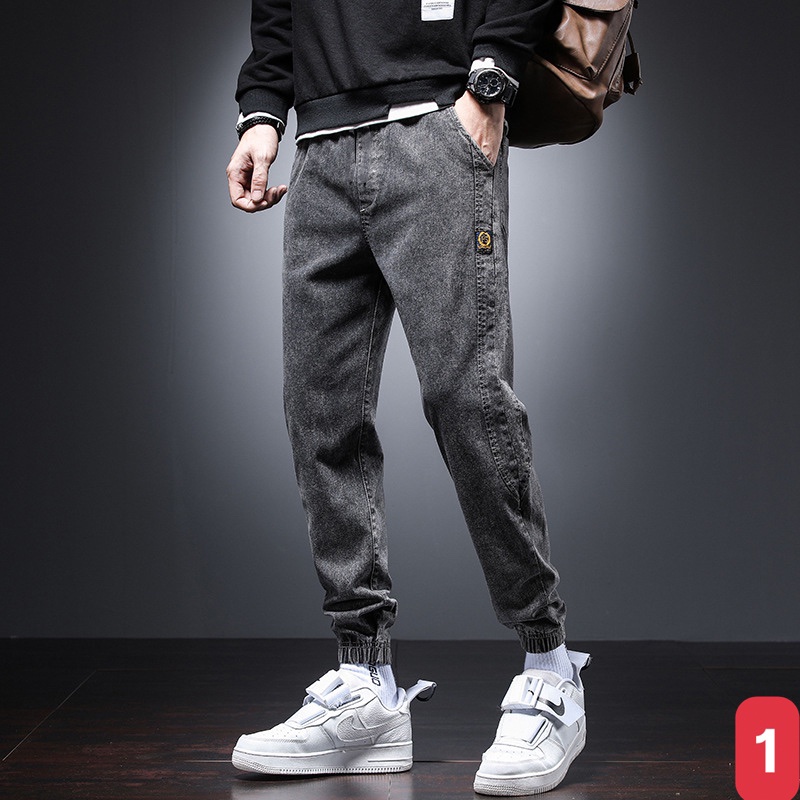 Quần jeans jogger nam màu xám đậm bo chân không rách gối chất jean bò cao cấp co dãn 4 chiều from dáng baggy skinny ADO1