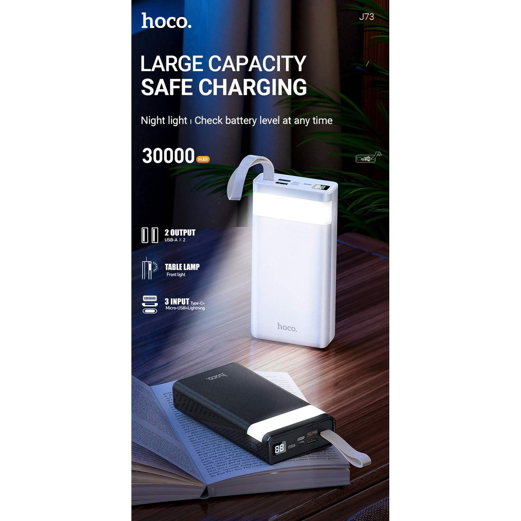 Pin Sạc dự phòng J73 Hoco 30.000mAh Có Đèn Chính Hãng BH 12 Tháng