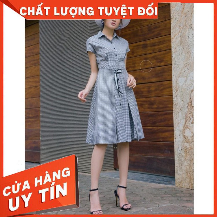 (Lịch thiệp/Sang trọng) Váy xòe kẻ buộc dây eo SEFA FASHION - MKD19179322 (Đẹp nhất, dễ thương) (Giá tốt/Hot)