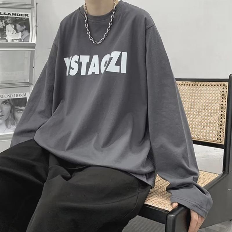 Áo thun AOKANG tay dài cổ tròn dáng rộng in hình thời trang mùa thu cho nam