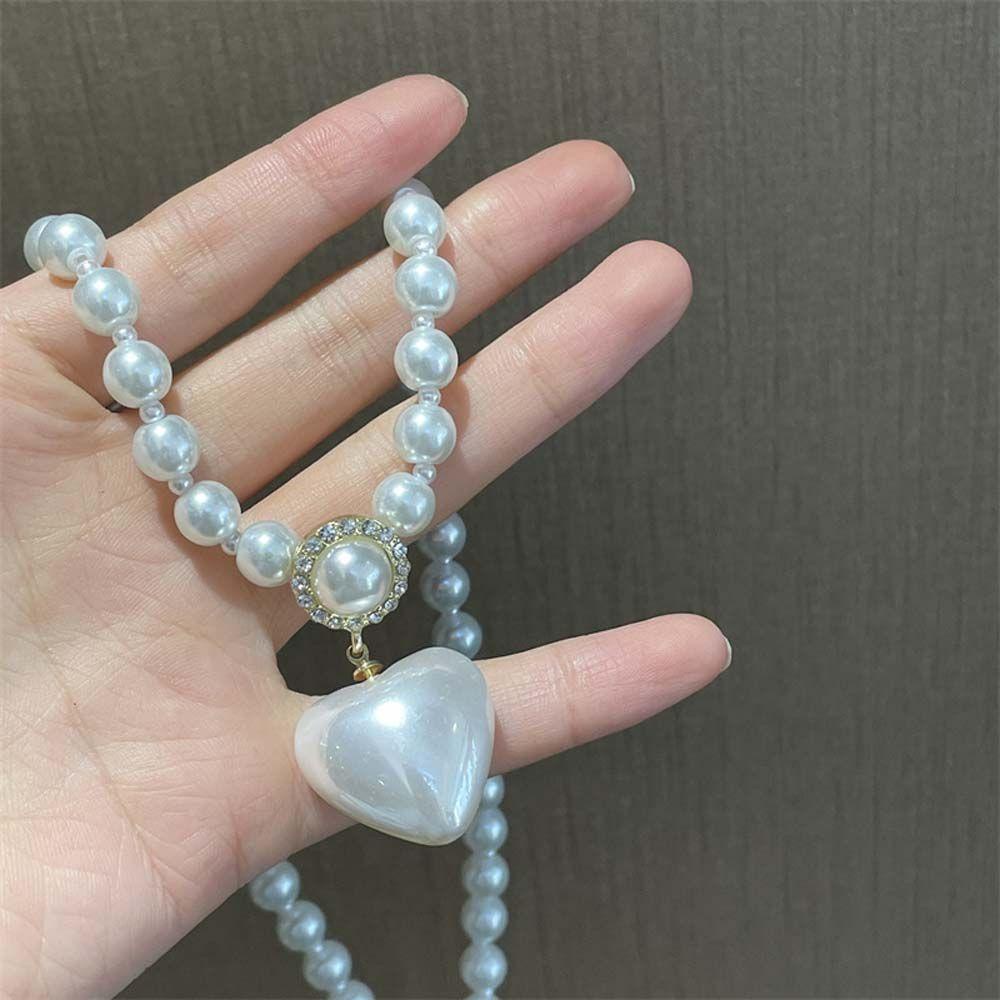 AROMA Vòng cổ Choker Mặt Trái Tim Đính Ngọc Trai Nhân Tạo Phong Cách Hàn Quốc