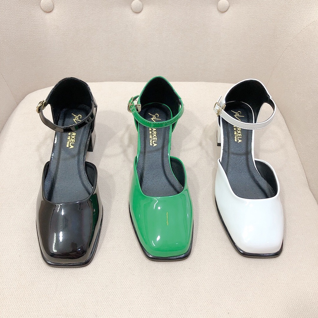 Sandal nữ 3p mũi vuông hậu bít khóa cài chất da bóng mềm đi cực xinh - Chị Chảnh Store