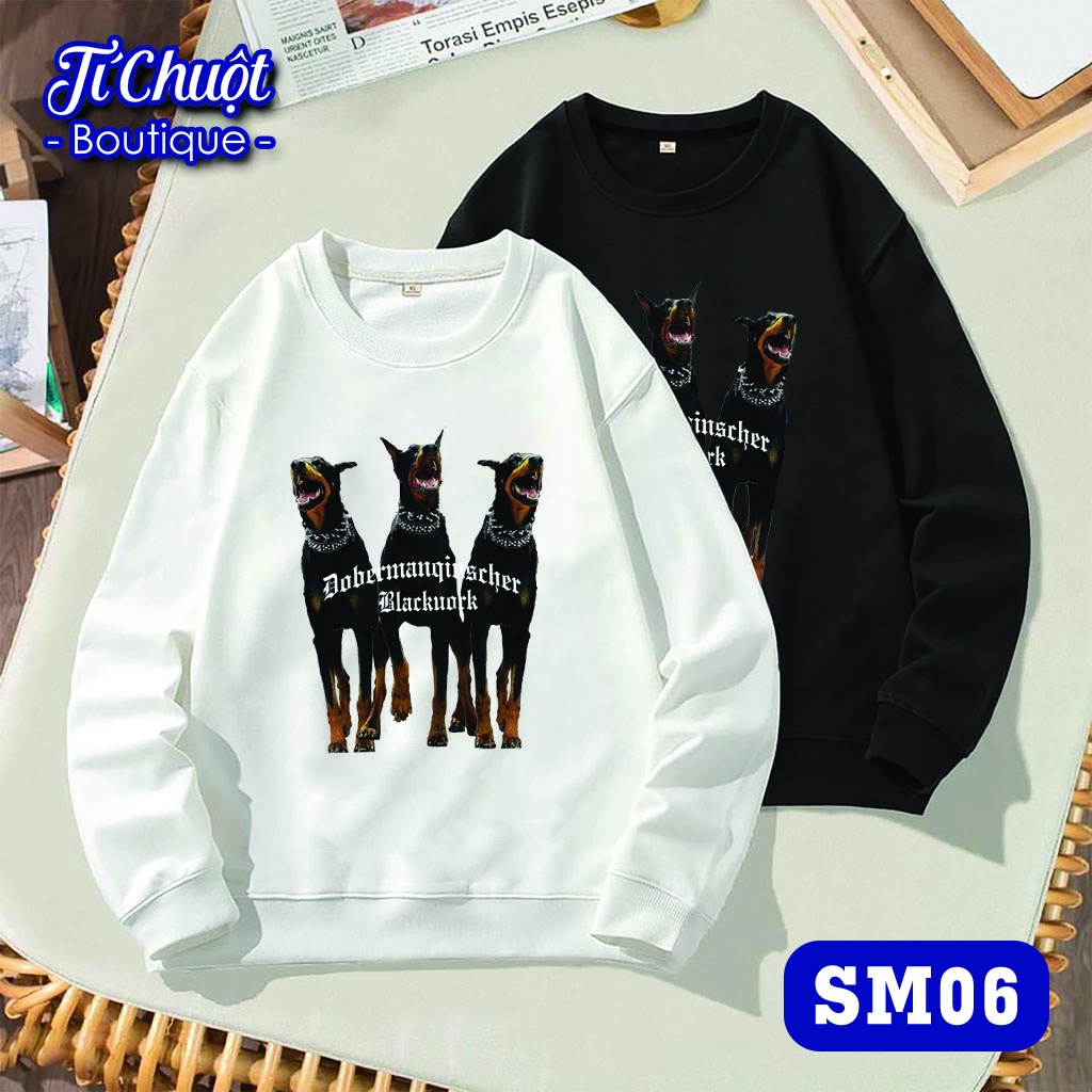 Áo sweater mikenco 3 con chó, áo tay dài nỉ bông mikenco 3 con dobermann nam nữ form rộng thu đông - Tí Chuột Studio