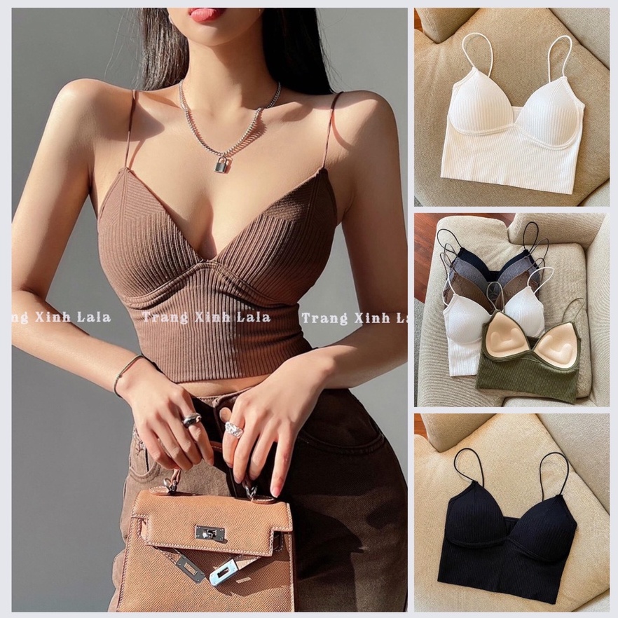 Áo 2 Dây Nữ Gân Tăm Sợi Bún Nâng Vòng 1 Cao Cấp - Áo Bra Có Đệm, Khoét Lưng Siêu Đẹp Nhiều Màu
