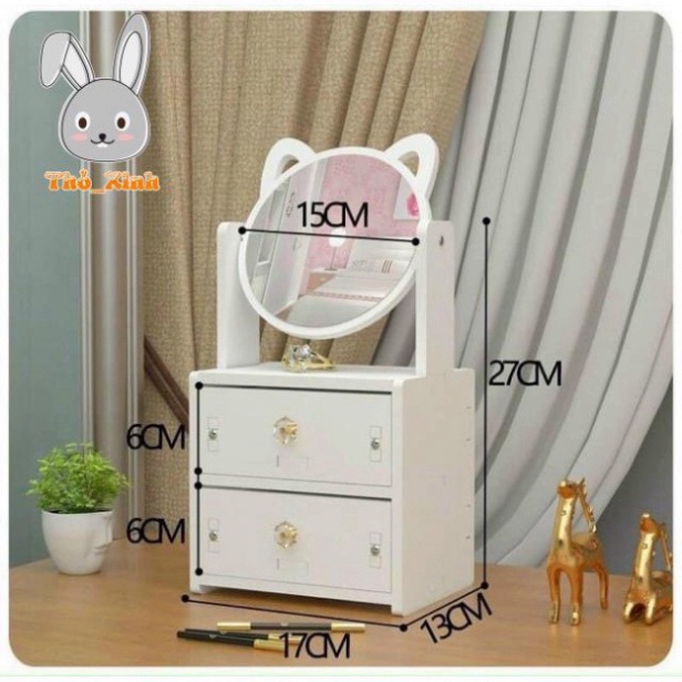 Kệ Mỹ Phẩm Mini, Kệ Để Đồ Trang Điểm Có Kèm Gương Tai Mèo Dễ Thương