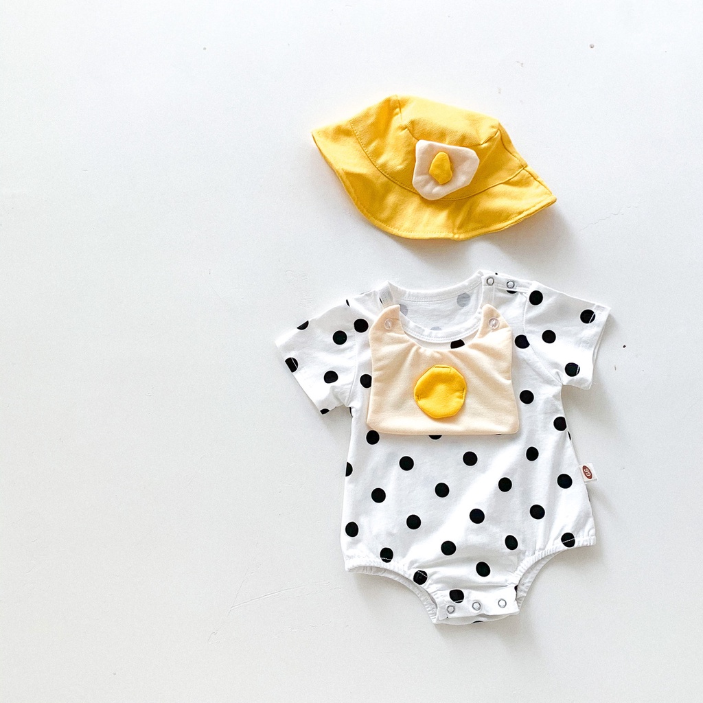 Bộ áo liền quần thiết kế hình lòng trứng và mũ/băng đô thời trang mùa hè dành cho em bé sơ sinh