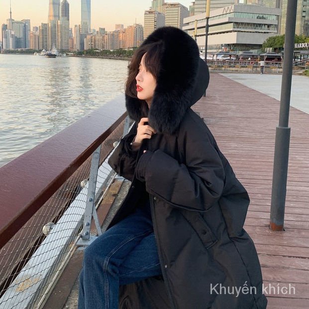 Áo khoác dáng rộng cổ phối lông phong cách Hàn Quốc thời trang cho nữ 2021