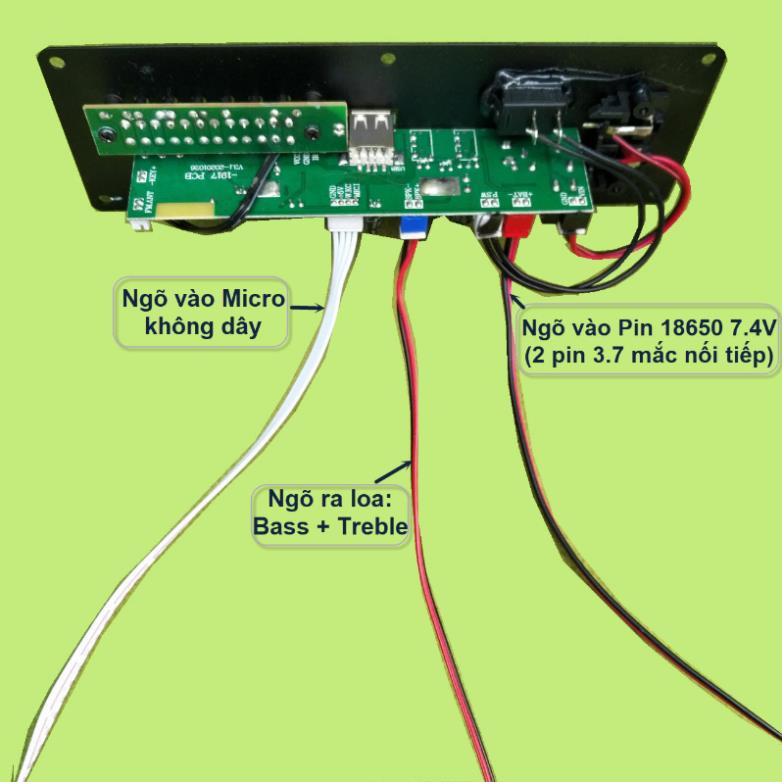 Mạch loa kéo dùng Pin sạc 18650 7V4 IC HY2110A loa kéo 2,5 tấc - 2 tấc