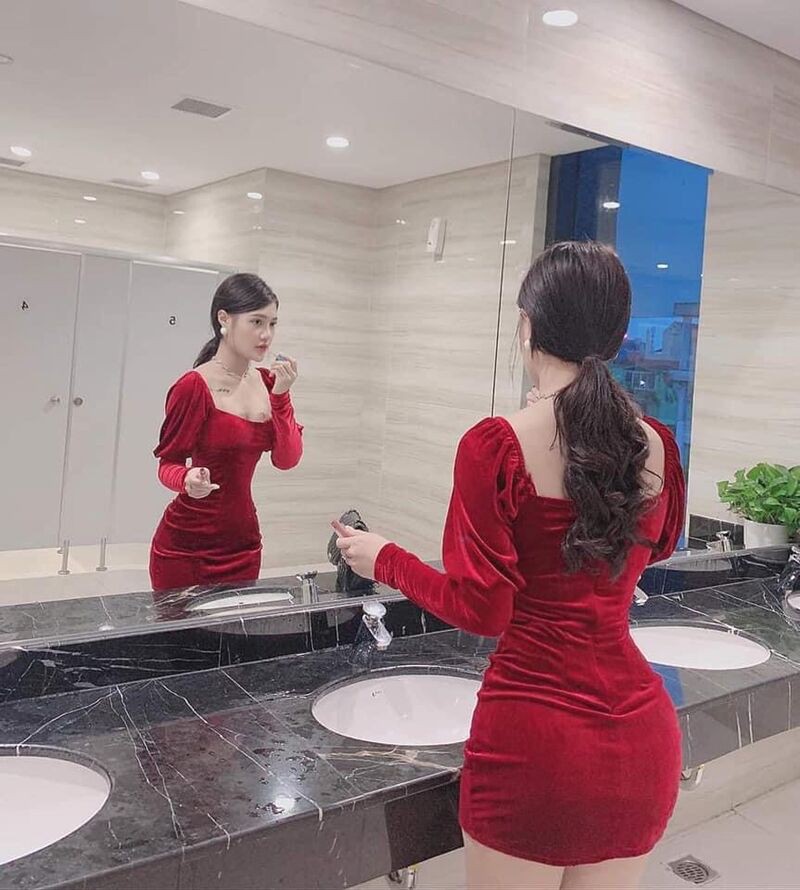 Váy nhung cổ vuông bo tay nhiều màu sắc