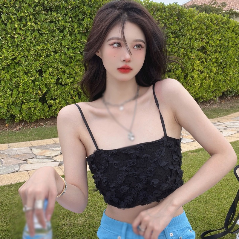 Áo Hai Dây Phối Ren Màu Sắc Trơn Phong Cách Hàn Quốc Thời Trang Cho Nữ