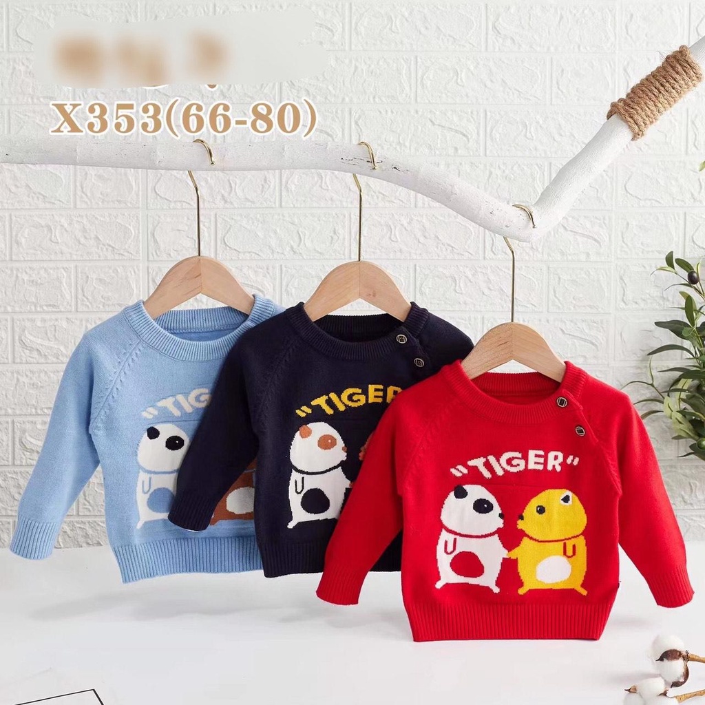 X353 Áo len mùa mùa đông dài tay chui cổ cúc vai quảng châu loại đẹp hình gấu trúc cho bé (6-11,5kg)