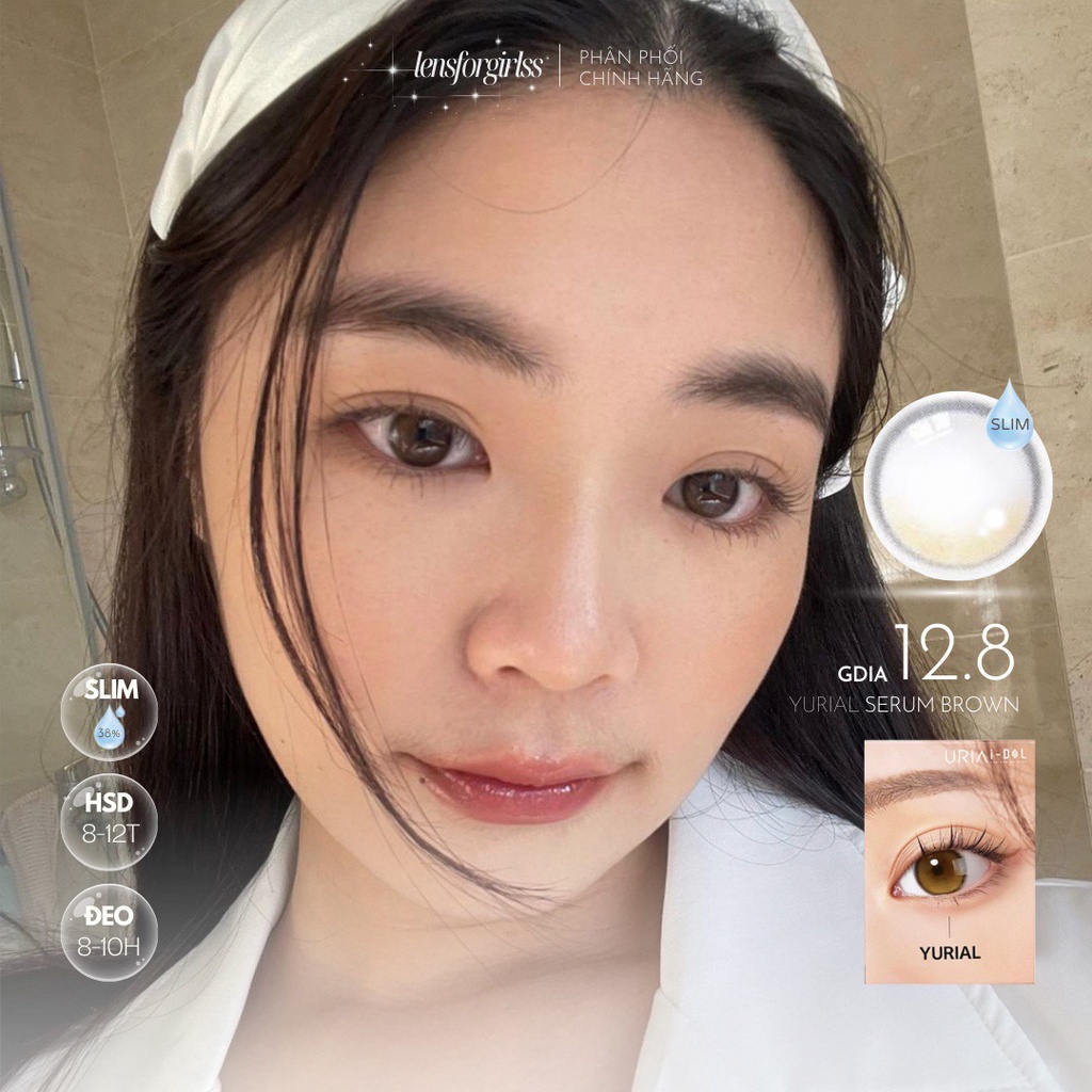 Kính áp tròng nâu trong suốt YURIAL SERUM BROWN hiệu ứng phủ bóng chính hãng IDOL LENS | HSD 8-12 tháng | Lens cận