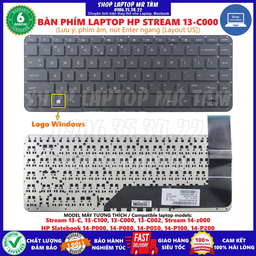 (KEYBOARD) BÀN PHÍM LAPTOP HP STREAM 13-C000 dùng cho Stream 13-C, 13-C100, 13-C000, 13-C002, Stream 14-z000