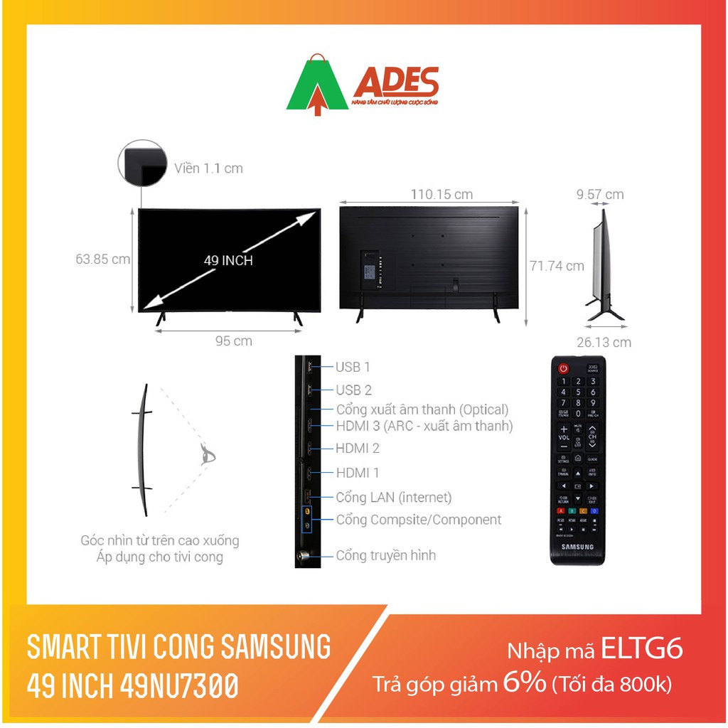Smart Tivi Cong Samsung 49 inch 49NU7300, 4K UHD, HDR