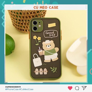 Ốp gấu goodday viền xanh bảo vệ camera iPhone Xr 7 8 7 Plus 8 Plus X Xs Xr XsMax iPhone 11 11 Pro 11 Promax Cú Mèo Case