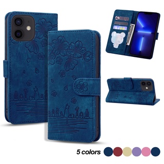 Bao Da Điện Thoại Nắp Lật Từ Tính In Hình Mèo Sakura 3D Cho iPhone 13 Pro Max / 13mini / 12 Pro Max / 12mini / 11 / XS Max / XR / XS / X Ốp