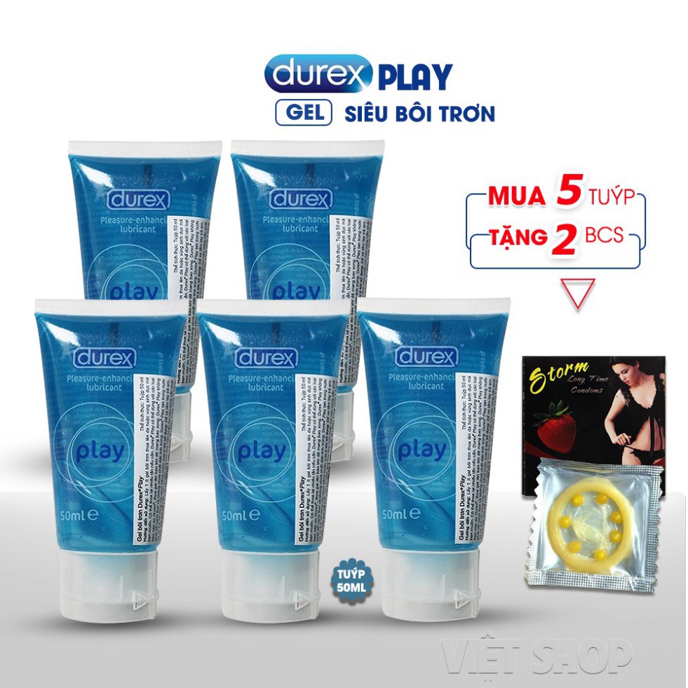 Combo 5 Tuýp Gel Durex Play (50ml) Tặng Ngay 2 BCS 7 Bi - Dòng Gel Bôi Trơn Cho Nữ Giúp Kích Thích Cô Bé