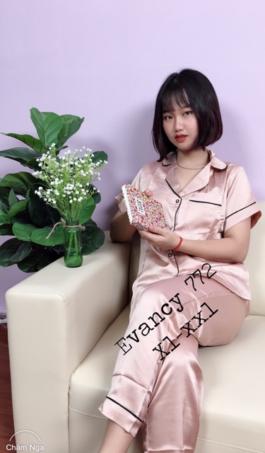 Bộ Pizama áo cộc quần dài ❤️ Evancy 772❤️ Vải phi bóng cao cấp - lên dáng cực xinh