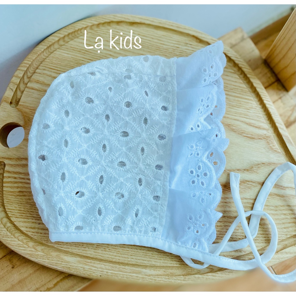 Mũ bonnet thô thêu cho bé,