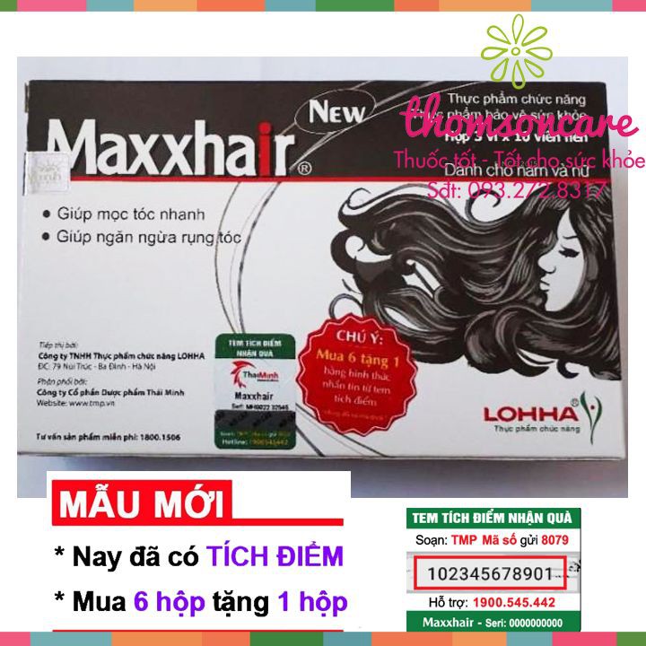 Maxxhair hỗ trợ giảm rụng tóc - Mua 6 tặng 1 bằng tem tích điểm Maxhair