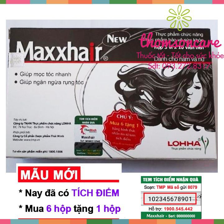 [Mã 66FMCGSALE hoàn 8% xu đơn 500K] Maxxhair hỗ trợ giảm rụng tóc - Mua 6 tặng 1 bằng tem tích điểm Maxhair | BigBuy360 - bigbuy360.vn