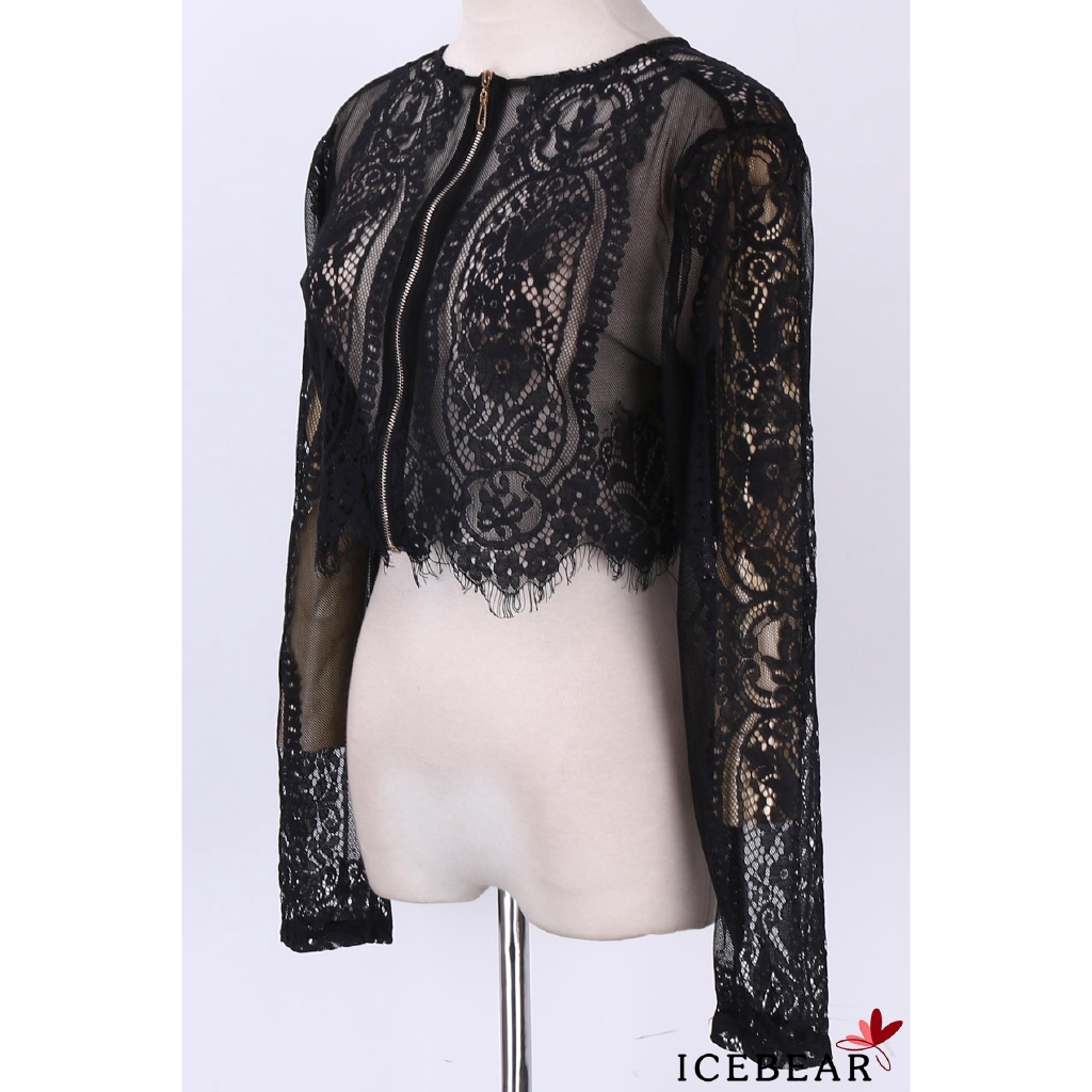 Áo thun phối ren dài tay quyến rũ cho nữ