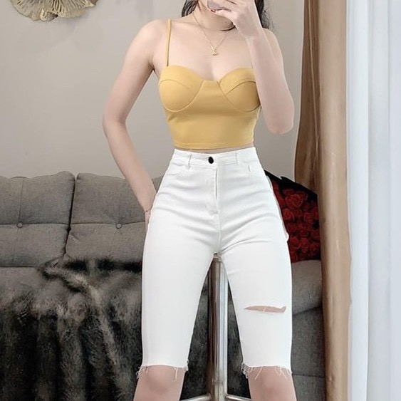 Áo croptop 2 dây kèm mút sexy sau lưng dây kéo