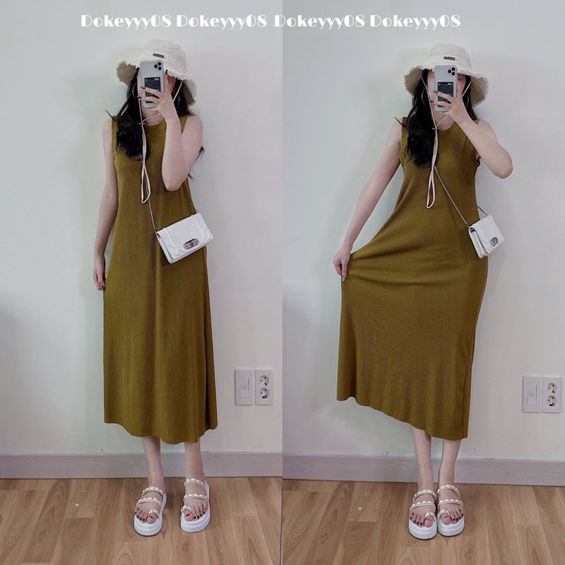 Váy xuông dáng rộng len tăm co giãn