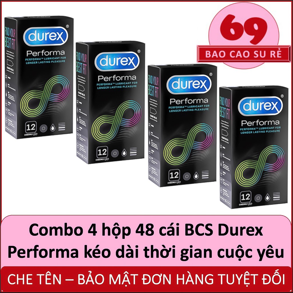 [DEAL HOT] COMBO 4 Hộp 48 cái Bao Cao Su KÉO DÀI CUỘC YÊU Durex Performa