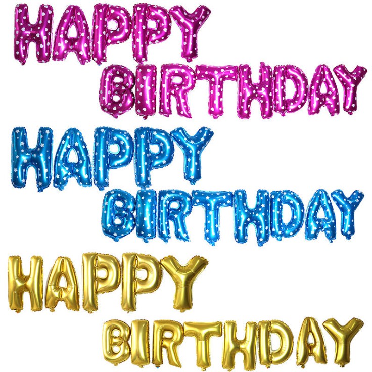 Set 13 Bong Bóng Tráng Nhôm 16 INCH Hình Chữ Happy Birthday Nhiều Màu Sắc