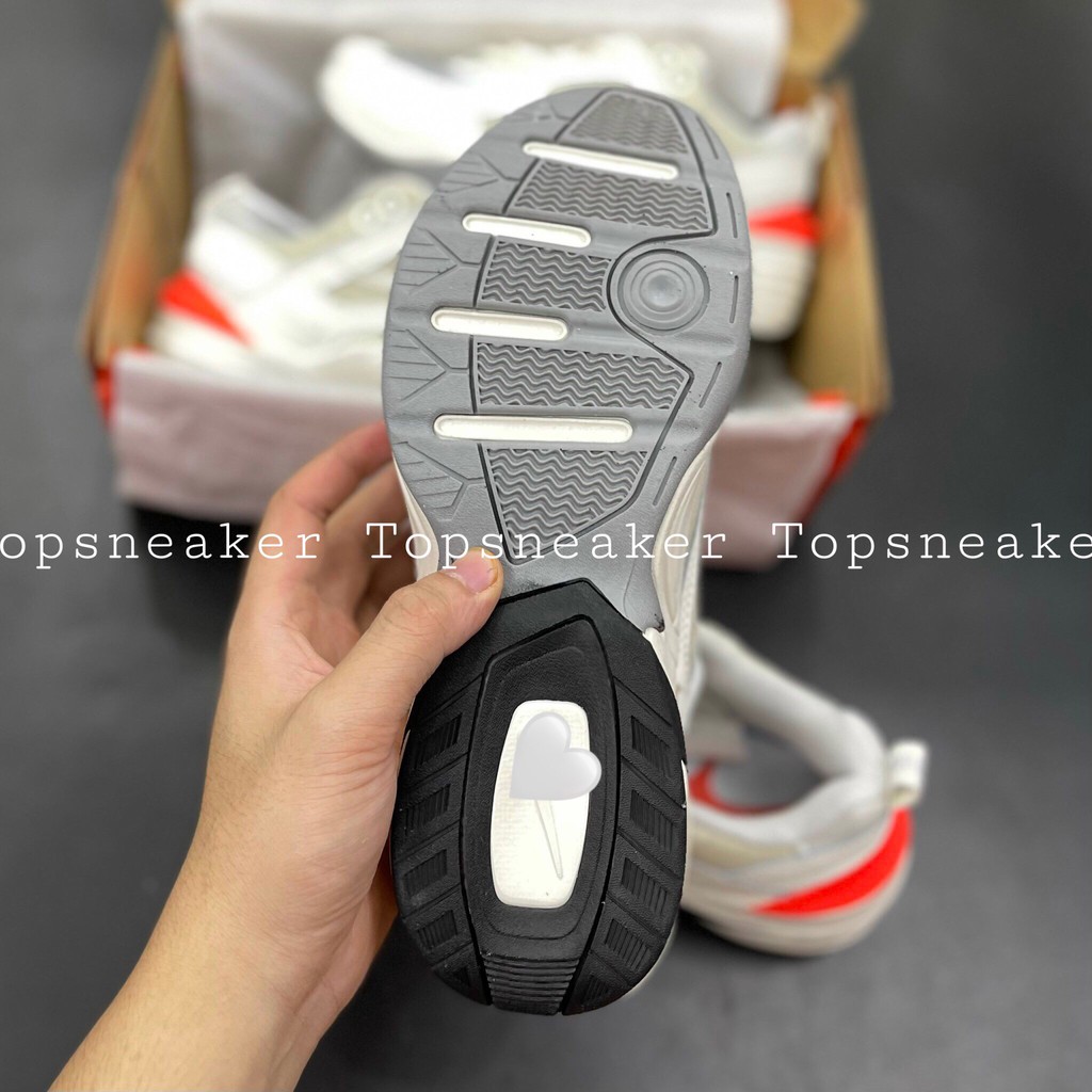 Giày Sneaker M2K Trắng Gót Đỏ Giày Thể Thao Nam Nữ Tăng Chiều Cao Full Phụ Kiện