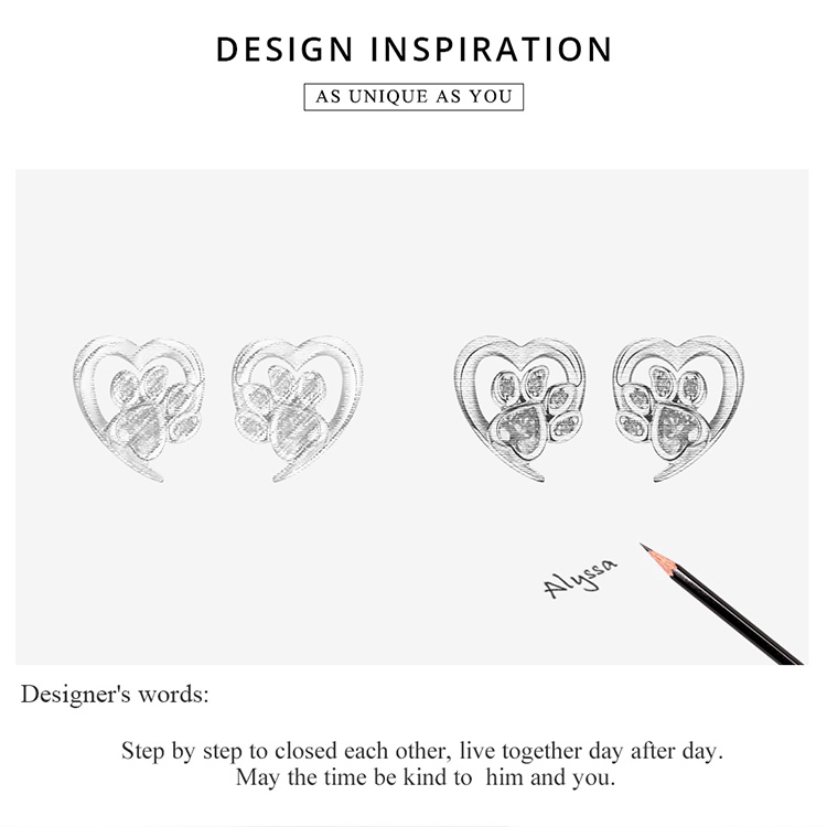 Bông Tai Bamoer SCE654 Hình Móng Mèo Bằng Bạc 925 Phối Pha Lê Xanh Hình Trái Tim Độc Đáo Dễ Thương