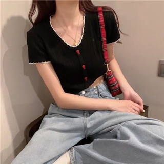 Áo len tăm mỏng cổ V có cúc nhiều màu