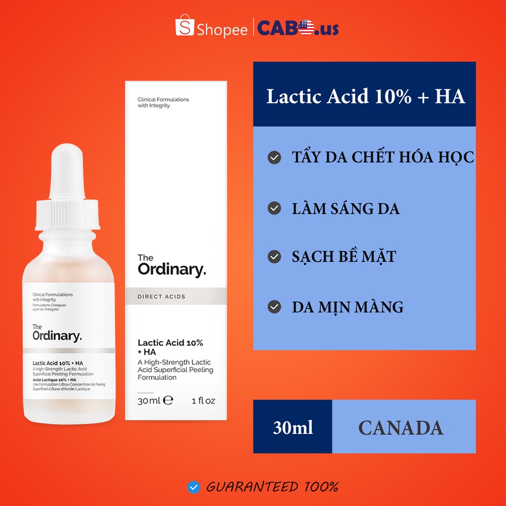 Serum The Ordinary Lactic Acid + HA 2% CABOUS072 Tinh chất Tẩy Tế Bào Chết làm Sáng Da, Mờ Thâm 30ml