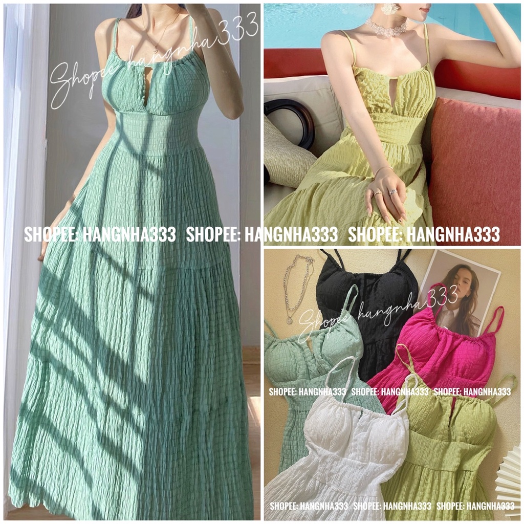 CÓ MÚT NGỰC || Đầm xốp 2 dây chít ngực chun lưng form dài maxi sang trọng nhiều màu trendy