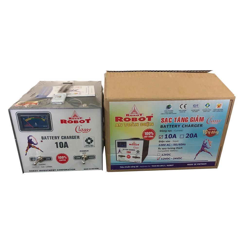 [Mã LIFEAU5SALE giảm 20k đơn 50k] MÁY SẠC ẮC QUY ROBOT TĂNG GIẢM 10A (12V-24V, DÂY ĐỒNG)