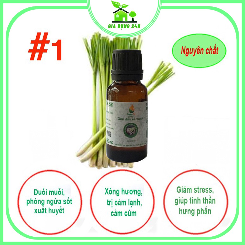 [ KHUYẾN MÃI ] Tinh dầu sả chanh nguyên chất GreenOil - 10ml, xông hương, đuổi muỗi, kiến ba khoang