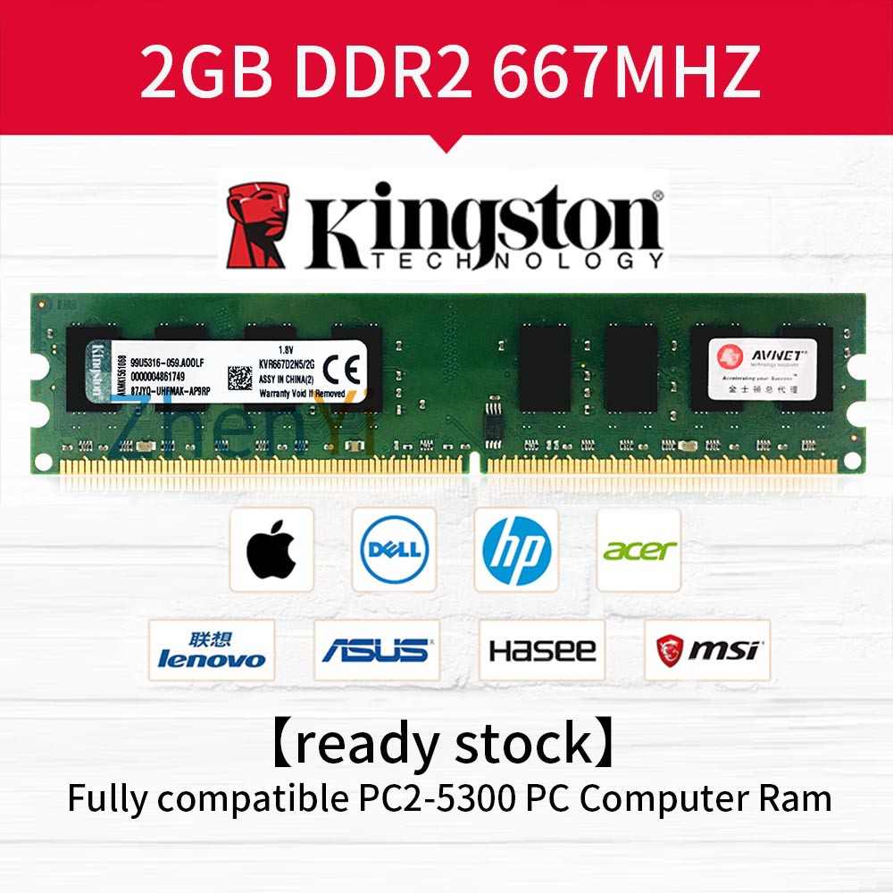 Thẻ Nhớ Kingston 2GB DDR2 667MHz PC2-5300 Cho Máy Tính