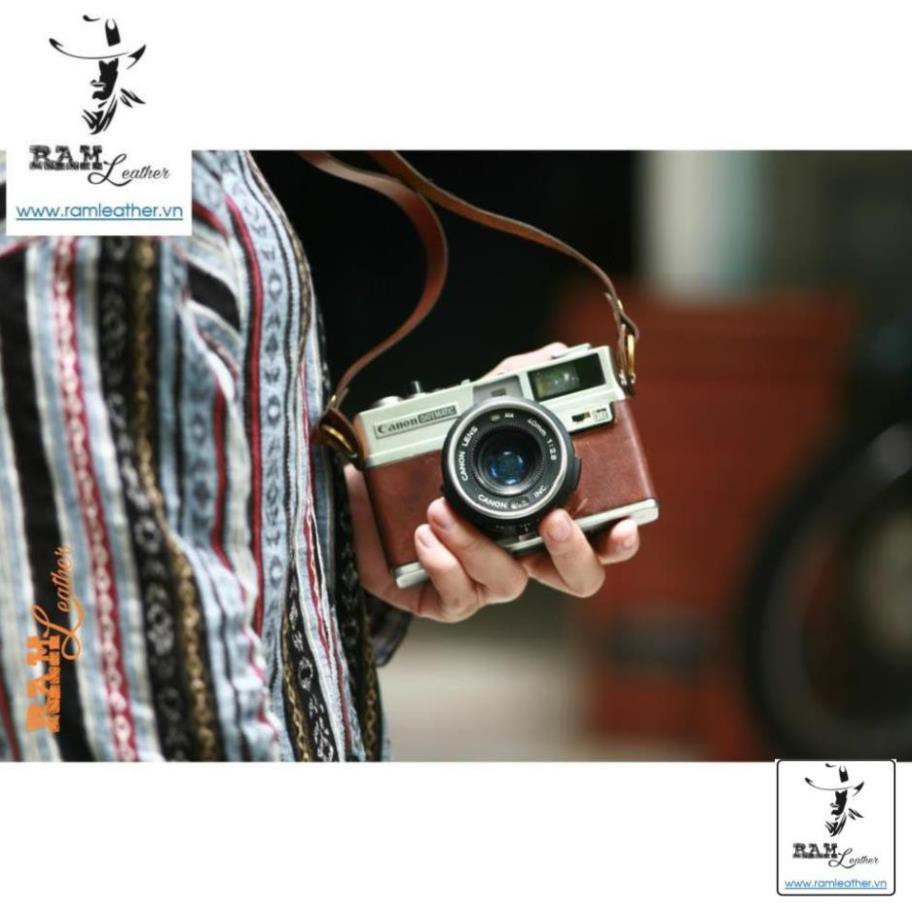Dây máy ảnh máy film và mirroless da bò nâu sáng khóa đồng - RAM A2 Light brown VINTAGE ,