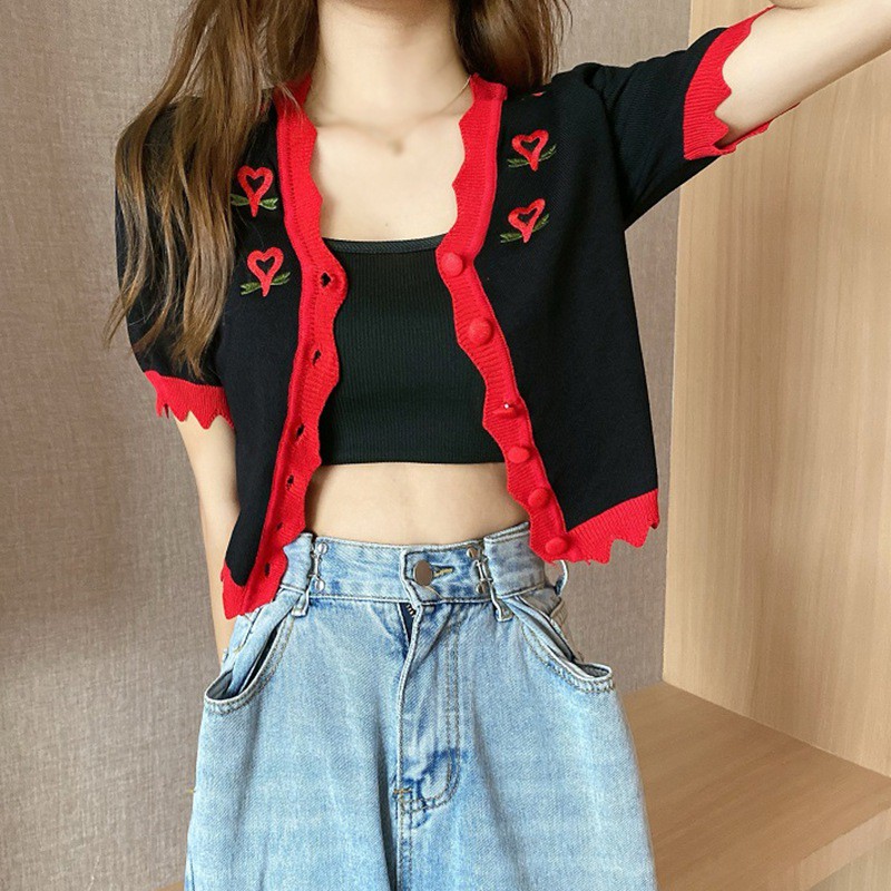 Áo Cardigan Ngắn Tay Cổ Chữ V In Họa Tiết Xinh Xắn Theo Phong Cách Hàn Quốc