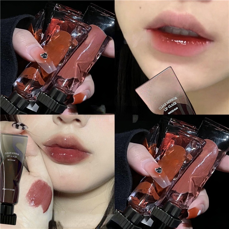 Pinkyfocus Son Môi Dạng Bùn Màu Đen Bóng Nhẹ Lâu Trôi Không Dễ Phai Màu Trong Suốt Dành Cho Nữ