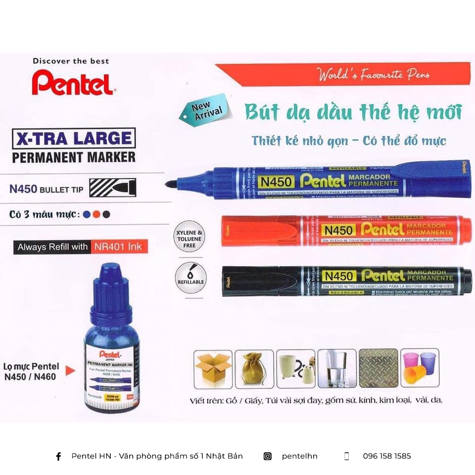 Mực Bút Dạ Dầu Pentel NR401 Thay Thế Cho Bút Dạ Bảng Pentel N450