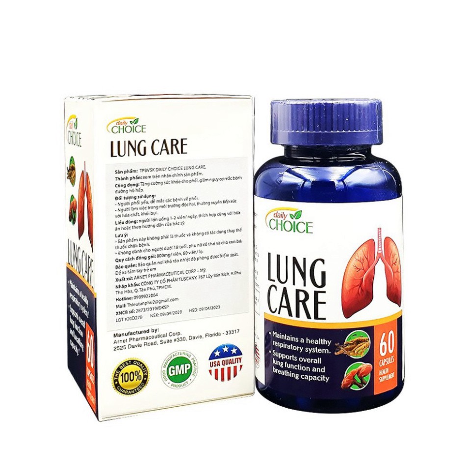 SALE KHÔ MÁU Thuốc bổ phổi hỗ trợ tăng cường sức khỏe và bảo vệ phổi Daily Choice Lung Care. Hộp 60 viên SALE KHÔ MÁU