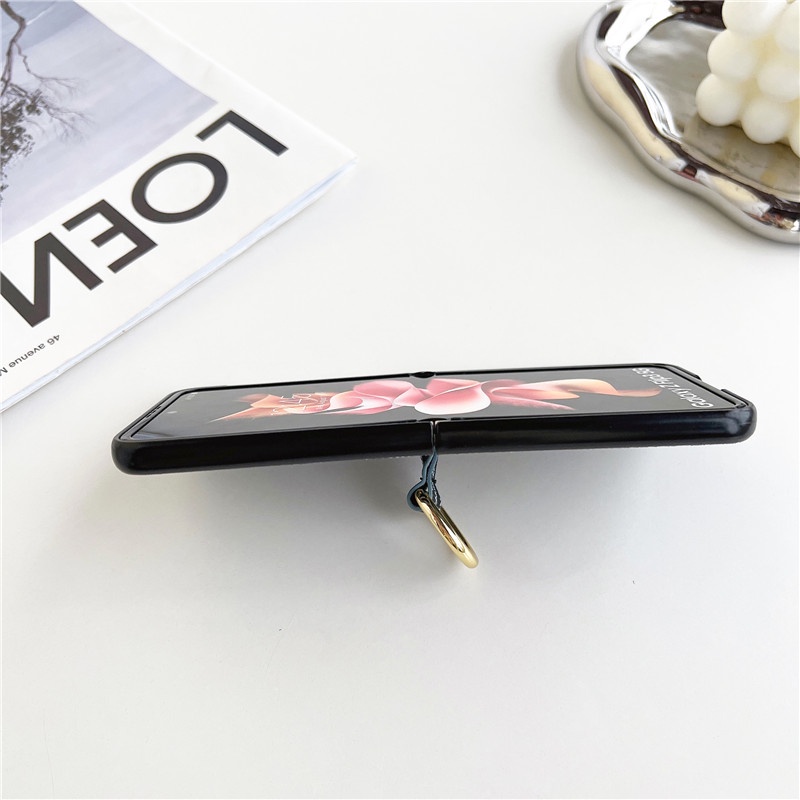 Bao Da Điện Thoại PU Tích Hợp Nhẫn Giữ Và Đế Hít Nam Châm Sang Trọng Cho Samsung Galaxy Z Flip 1 2 3 Samsung Galaxy Z Flip 4