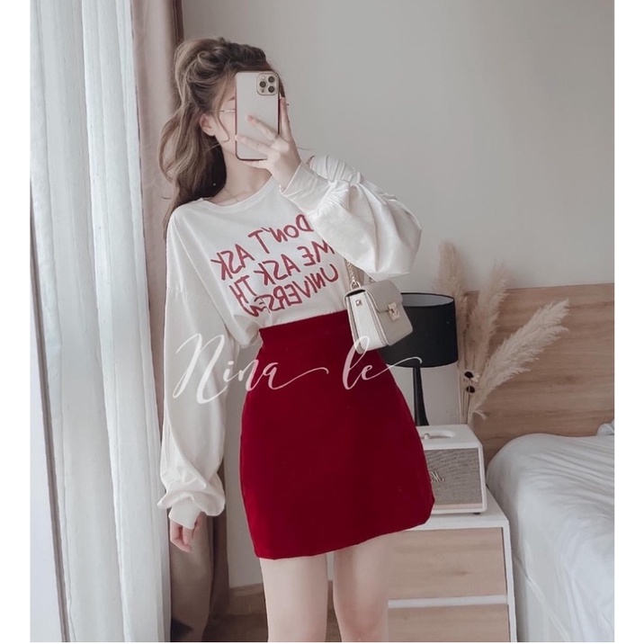 Set Chân Váy Đỏ Ask Nữ 🌸 Bộ đồ 2 món đầm mini phối áo thun tay bồng in chữ đẹp cá tính Ulzzang Your Love Shop 🌸