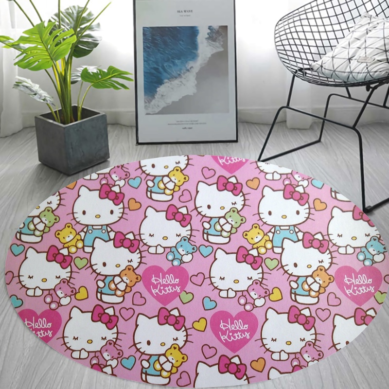 Thảm Lông Tròn Họa Tiết Hello Kitty Thân Thiện Với Da Ấm Áp Trang Trí Phòng Khách / Phòng Ngủ