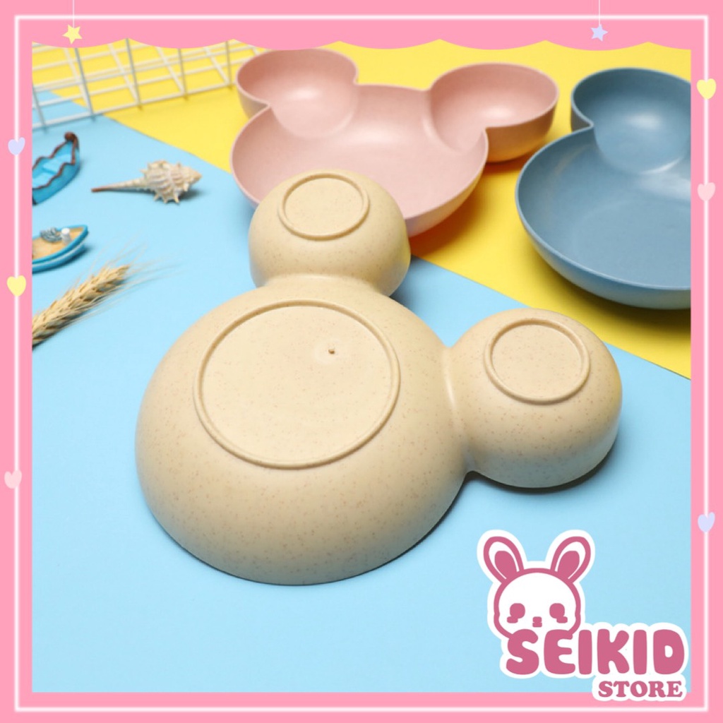 Khay ăn dặm lúa mạch hình Mickey an toàn cho bé 3 khoang chứa thức ăn Seikid Store