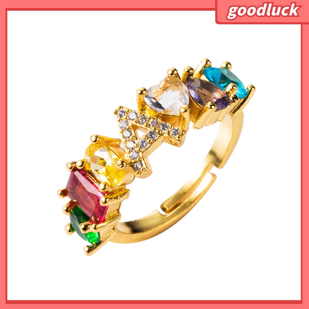 Nhẫn Hở Unisex Đính Đá Zirconia Cầu Vồng Có Thể Điều Chỉnh Kích Cỡ